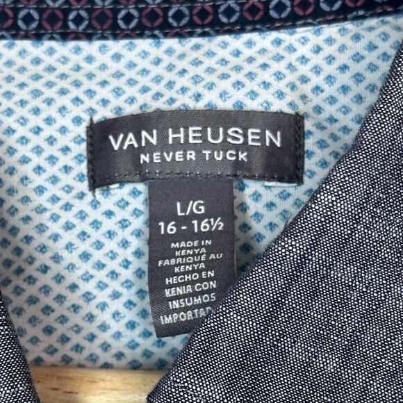 Van Heusen Mens Underground Blue Never Tuck Slim Fit Button-Down Shirt Size L - Picture 5 of 9